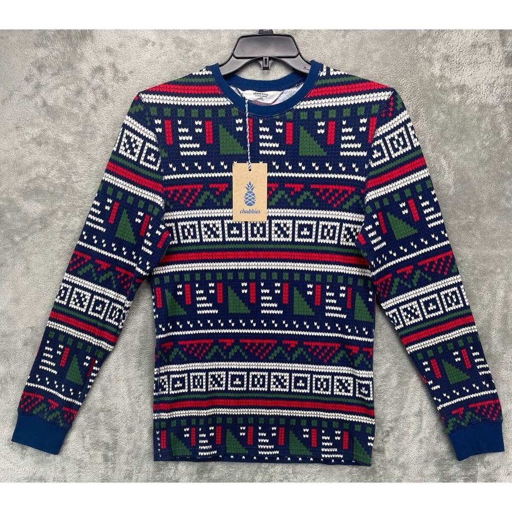 NWT Chubbies "The Holiday Geometry" Waffle Shirt Large Multicolor Long‎ Sleeve